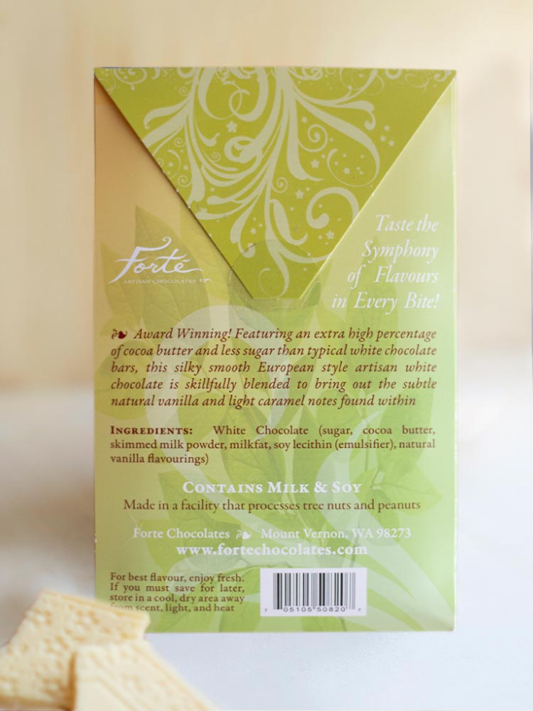 Back of white chocolate cloud packaging