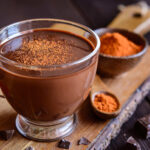 Cup of artisan gourmet hot chocolate with chili spice on top