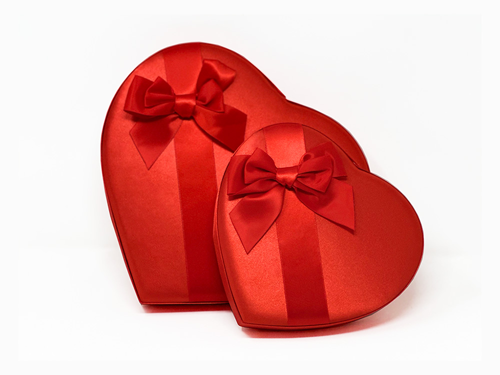 27 and 13 piece Heart shaped red satin boxes