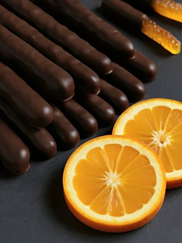 Fragrant strips of orange peel are slowly candied and covered in Dandelion Chocolate Maya Mountain dark chocolate from Belize. Best chocolate in the US Forte Chocolate